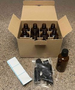 12 flacons verre opaque 5cl et capsule plastique PP18 avec étiquettes