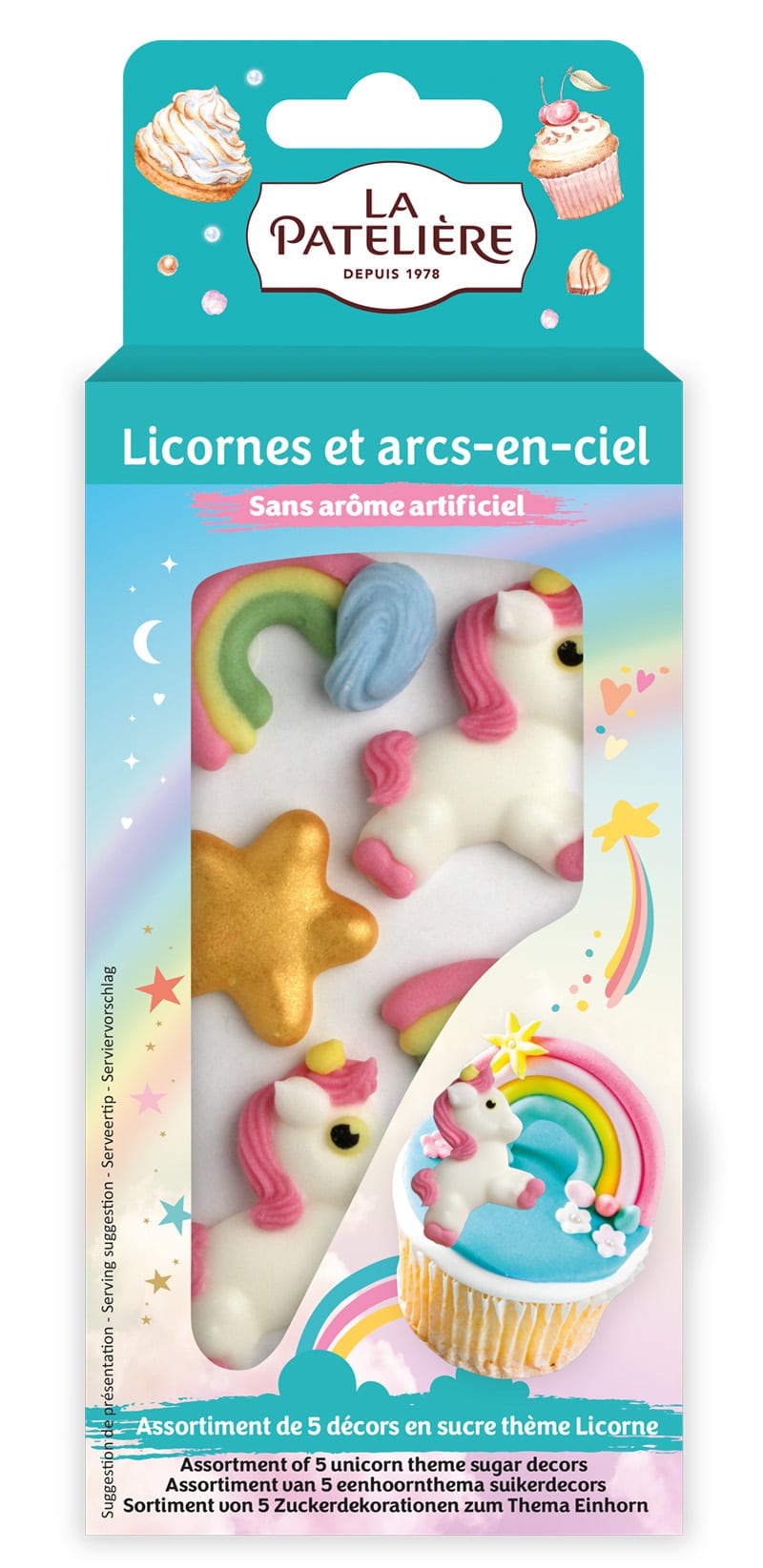 Décorations Licornes et Arc en ciel en sucre x 5 – Image 2