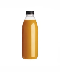 Bouteille en plastique translucide PET avec bouchon noir attaché 25 cl par 270