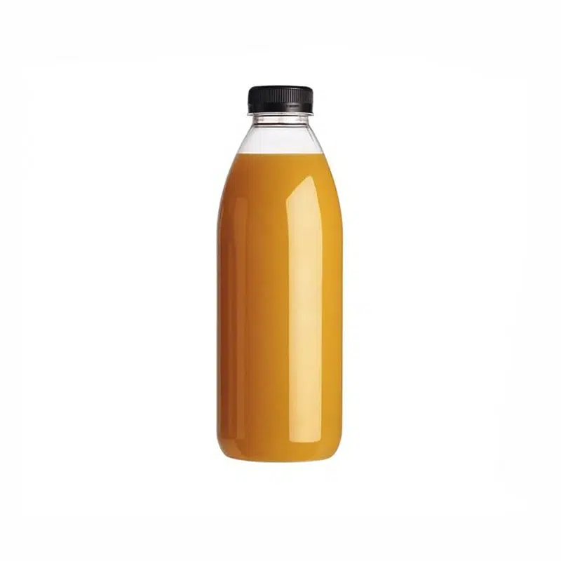 Bouteille en plastique translucide PET avec bouchon noir attaché 25 cl par 270