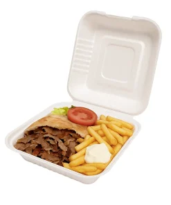 Boite kebab à charnière bagasse biodégradable 210 x 200 x 78 mm par 50