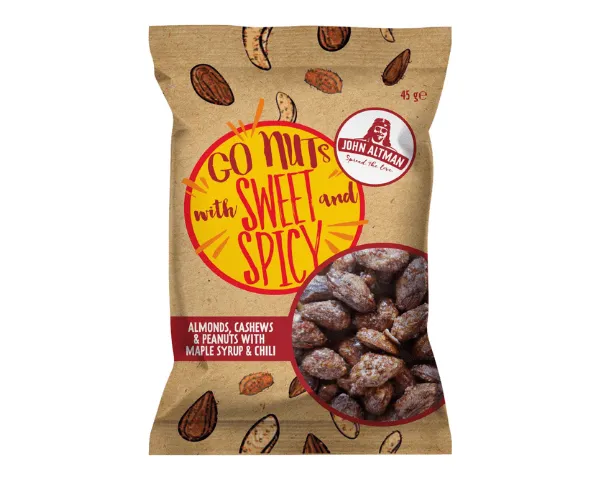 John Altman Mixed Nuts Maple Syrup Chilli Zakje (12x45gr) – Image 3