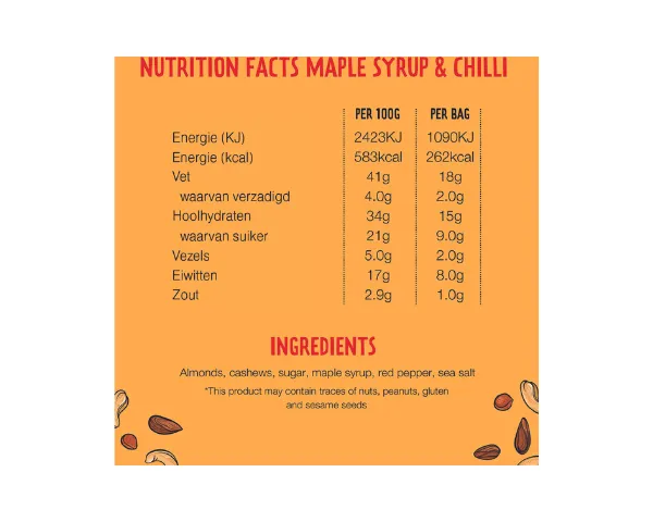 John Altman Mixed Nuts Maple Syrup Chilli Zakje (12x45gr) – Image 5